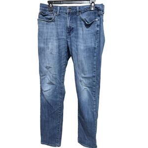 Lucky Brand 121 Slim Jeans Mens 31 Blue Medium Wash Whiskers Cotton Mid Rise
